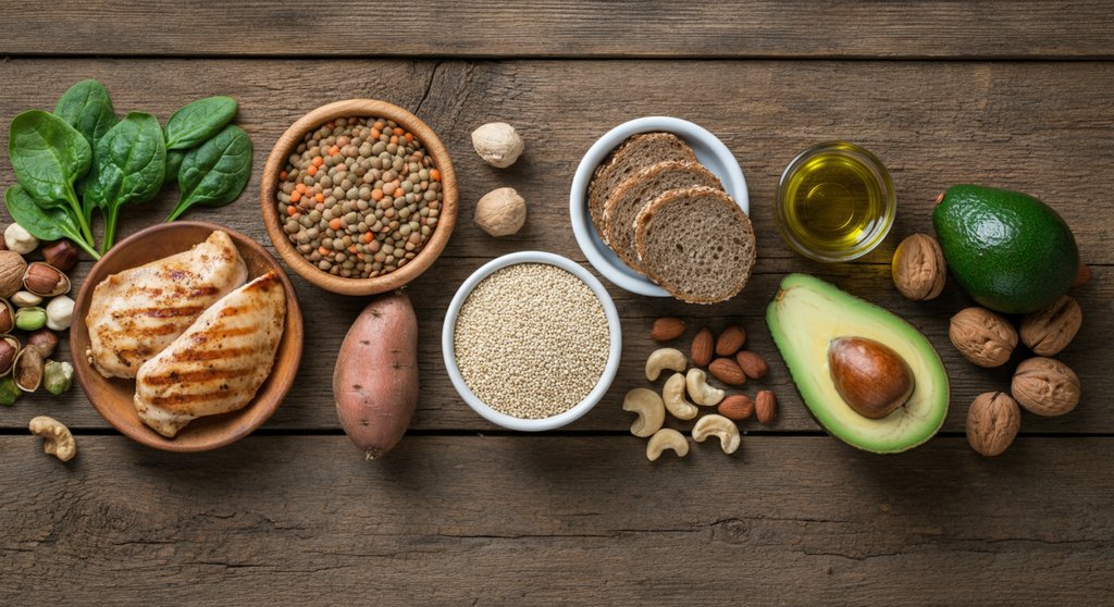 Lebensmittel für die Makros im CrossTraining: Proteine, Kohlenhydrate und Fette.