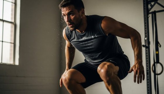 Mann führt ein intensives HIIT-Workout für maximale Fettverbrennung und Fitness durch.