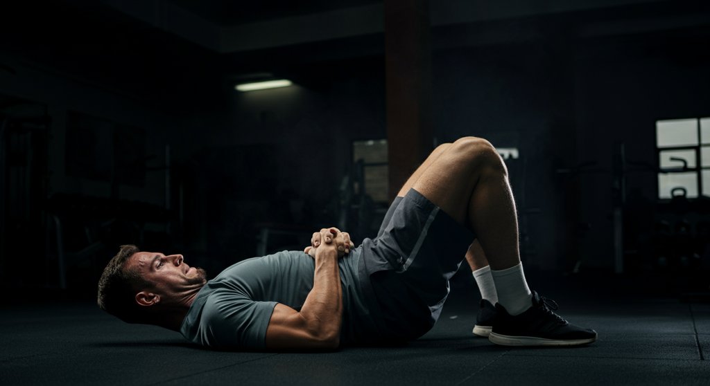 Mann in perfekter Hollow Body Hold Position zum Aufbau der Rumpfspannung für die Handstand Push Up Progression.