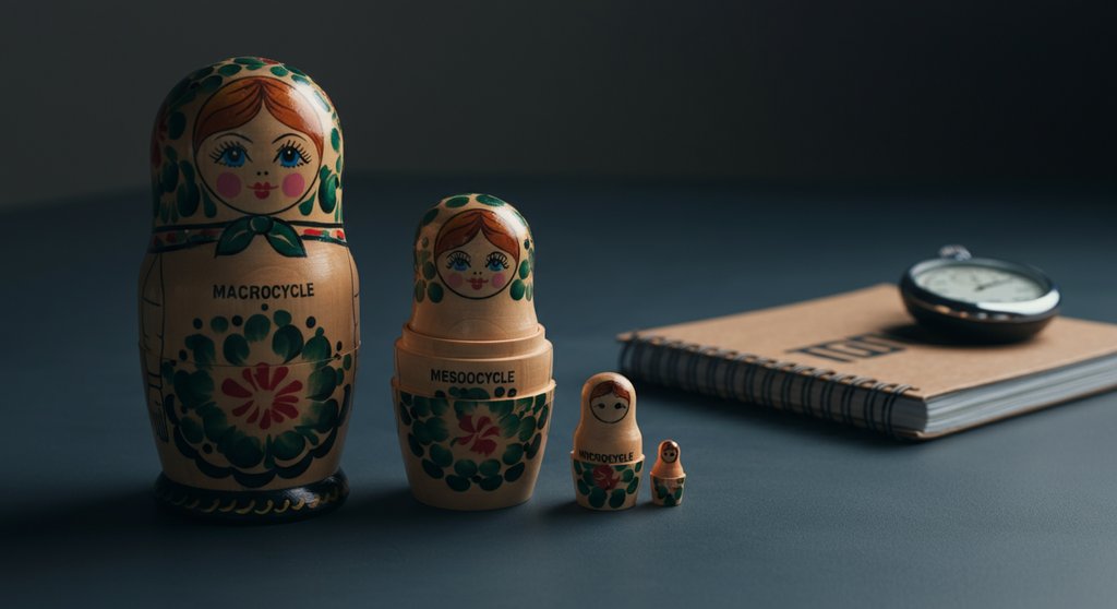 Matroschka-Puppen als Metapher für die Crosstraining Periodisierung mit Makro-, Meso- und Mikrozyklus.