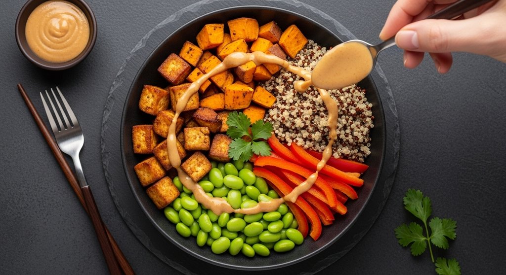 Nährstoffreiche vegane Buddha Bowl als perfekte Mahlzeit für CrossTraining-Athleten.