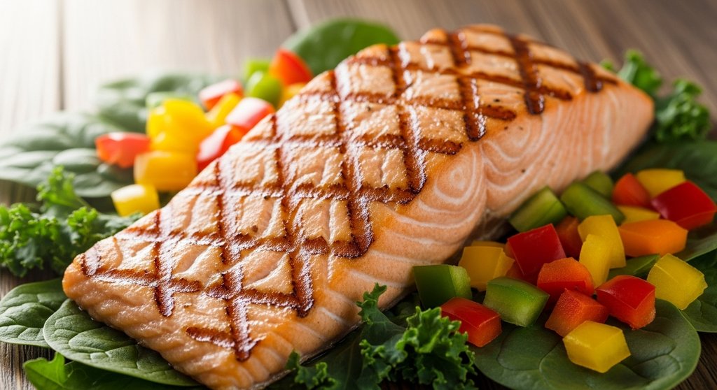 Nährstoffreiches Paleo-Gericht mit Lachs und Gemüse zur Muskelregeneration.