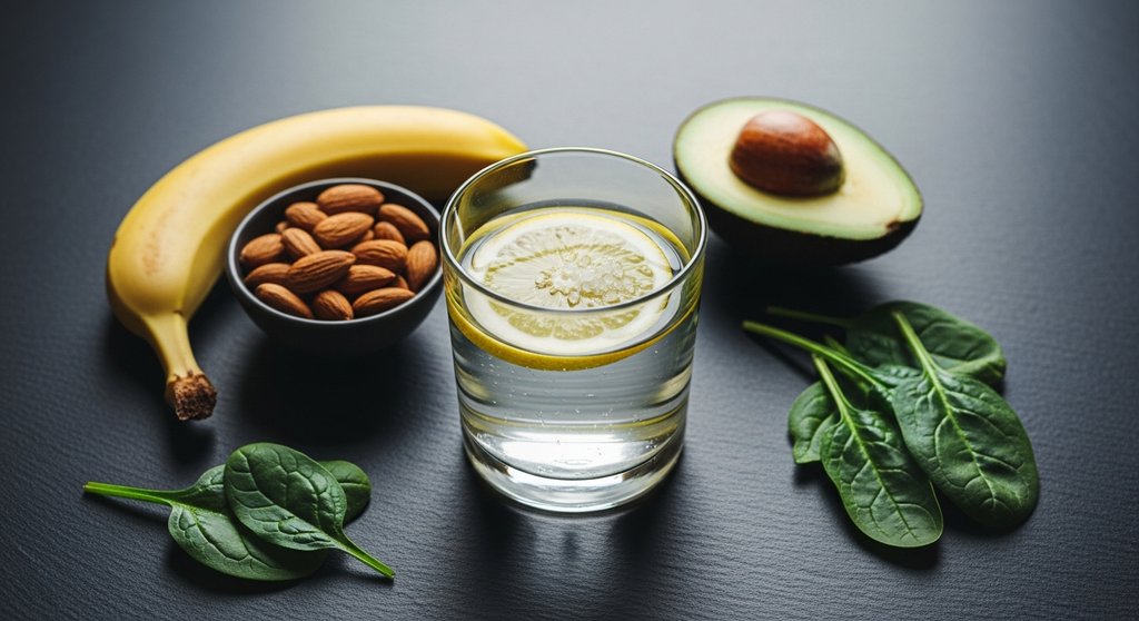 Natürliche Elektrolytquellen wie Banane, Avocado, Nüsse und Salz zur optimalen Hydratation beim Sport.