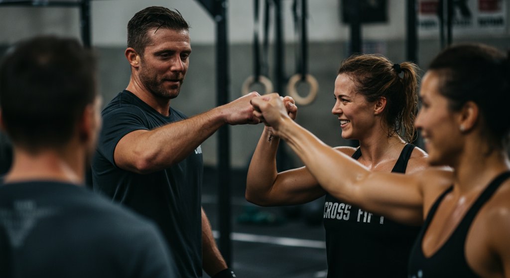 Positive Crosstraining Community feiert gemeinsamen Trainingserfolg in der Box.