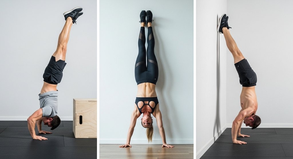 Progressionen für den Handstand Push-up von Pike Push-up bis zur vollen Übung.