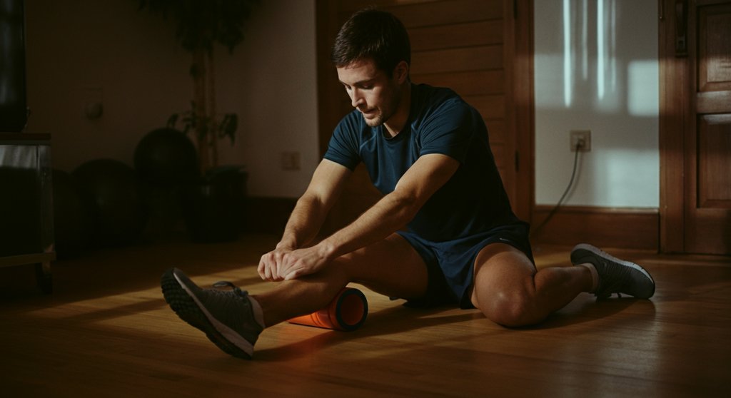 Regeneration nach dem Little Methode Training: Sportler nutzt eine Faszienrolle zur Muskelentspannung.