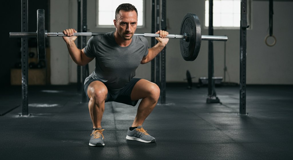 Sportler korrigiert häufigen Fehler beim Pistol Squat, indem er das Knie nach außen drückt.
