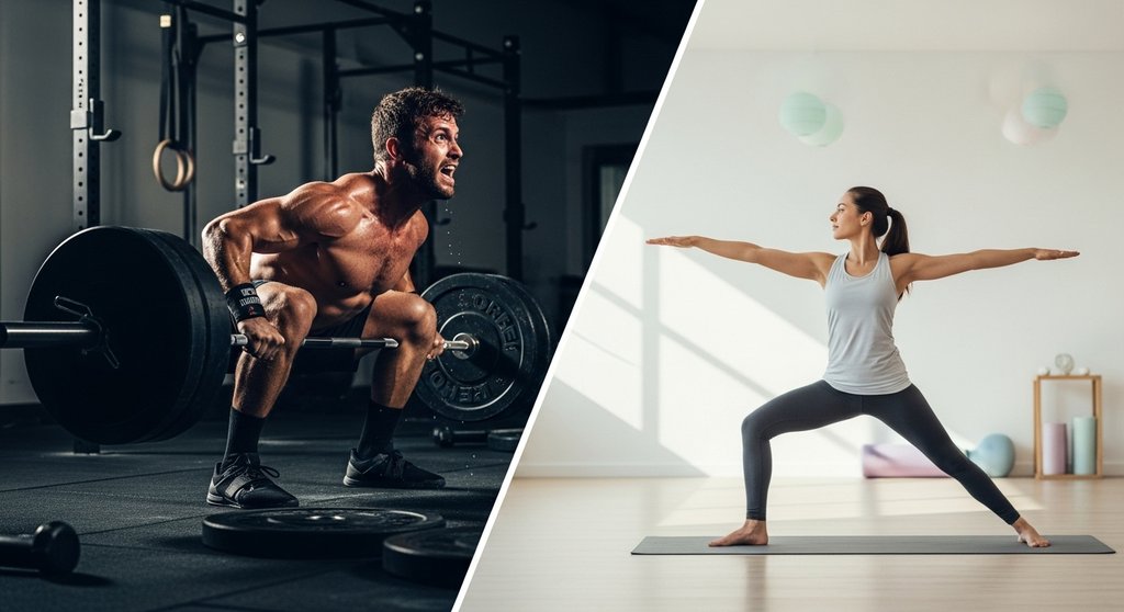 Vergleich von intensivem Krafttraining und ausgleichendem Yoga als Crosstraining.