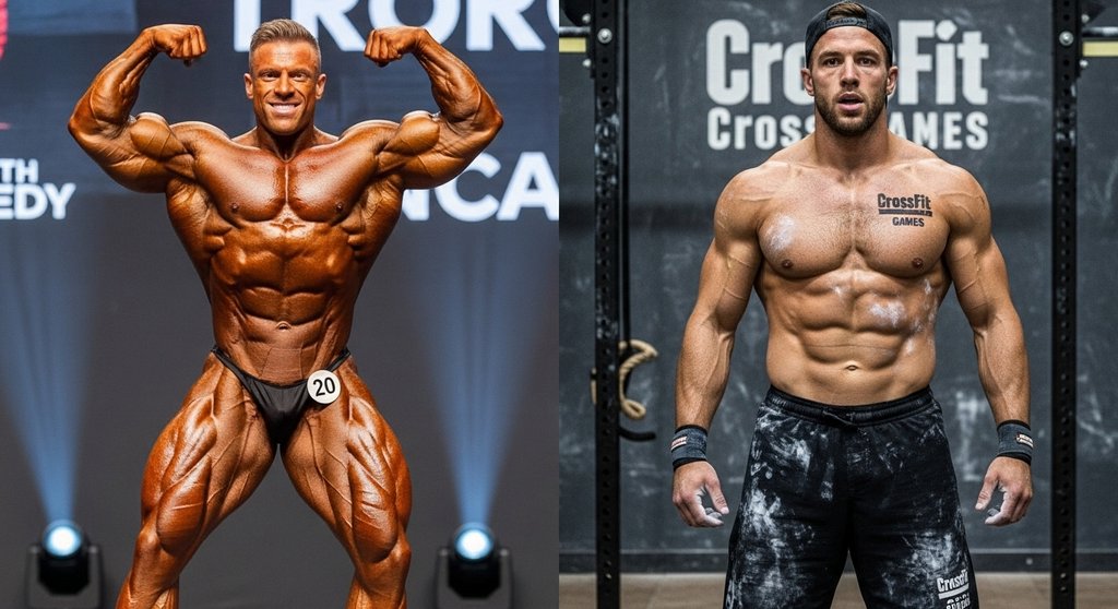 Visueller Vergleich der Körper-Resultate von Bodybuilding und CrossTraining.