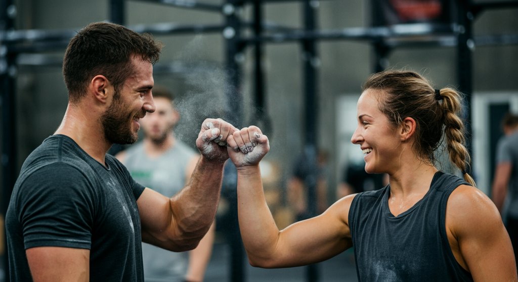 Zwei Athleten feiern ihren Trainingserfolg nach einem harten CrossTraining Workout.
