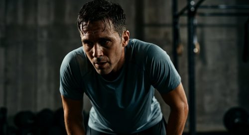 Erschöpfter, aber zufriedener Sportler nach einem intensiven Tabata Training. Erschöpfter, aber zufriedener Sportler nach einem intensiven Tabata Training.