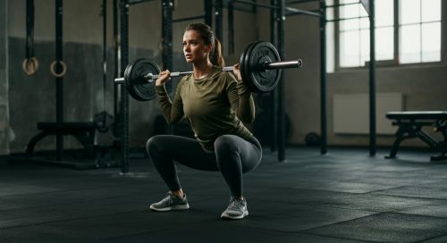 Fokussierte Frau beim Krafttraining nach ihrem Trainingsplan für Bauch, Beine, Po. Fokussierte Frau beim Krafttraining nach ihrem Trainingsplan für Bauch, Beine, Po.